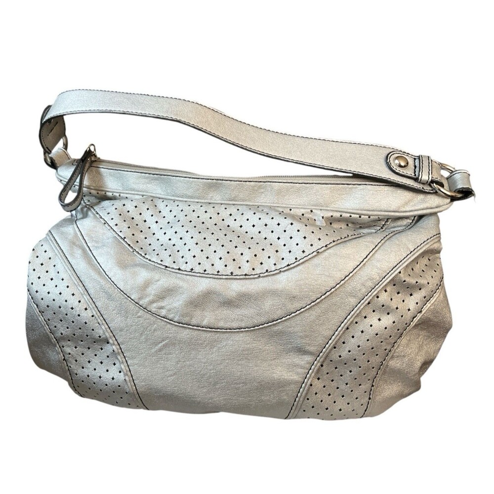 Nine & Co (9 West) Silver Purse Stingray/STN Square Dot Cutout Panels 15 x 10"